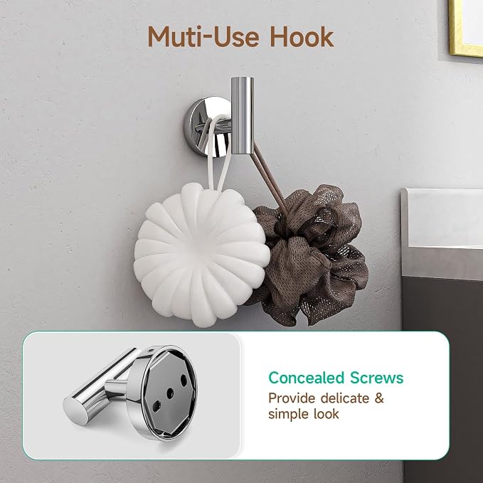 USHOWER Polished Chrome Bathroom Accessories Set, 24-Inch Towel Bar Set Wall - Image 8