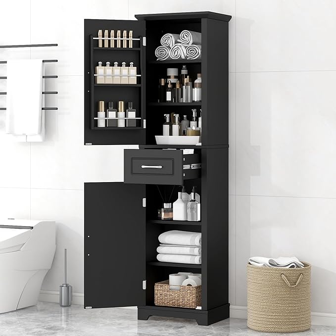 Slim Bathroom Storage Cabinet, Wood Tall Narrow White Bathroom Storage Cabinet by Virubi