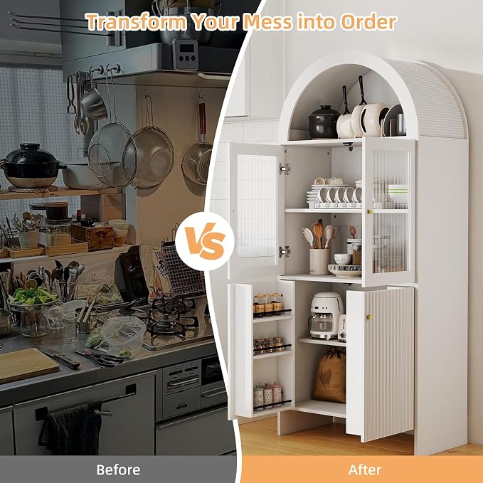 69" Tall Arched Kitchen Pantry Cabinet, 5-Tier Dome Cabinet - Image 6
