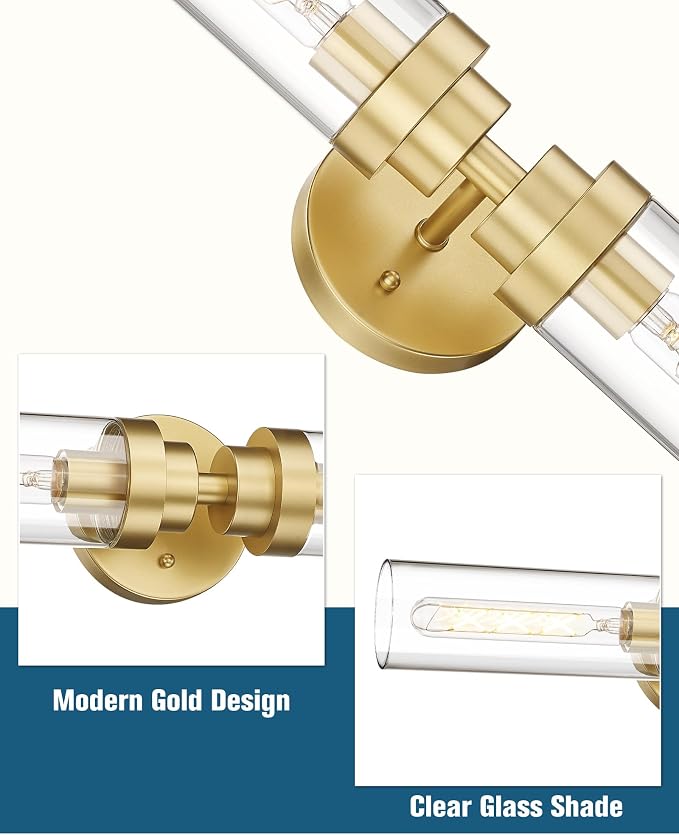 Emak Modern 22 Inch Gold Bathroom Light Fixtures Over Mirror, Cylinder Bathroom - Image 3