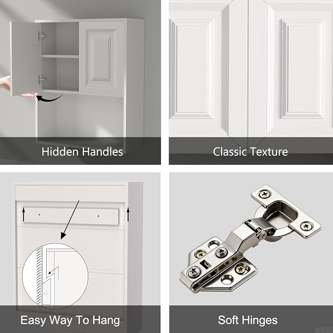 White Bathroom Wall Cabinet, Over The Toilet Storage Cabinet, Bathroom and - Image 8