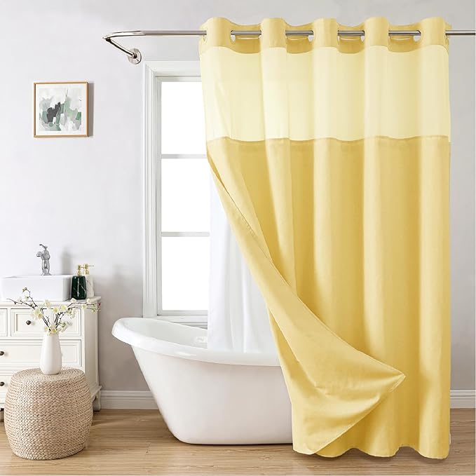 No Hooks Needed Linen Textured Shower Curtain by EACHOPE