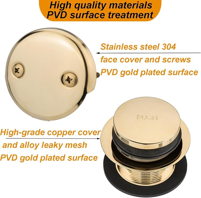 Yariwiz 1-1/2" Golden Bathtub Tub Drain Kit Bath Waste Overflow Drain Tube - Image 4