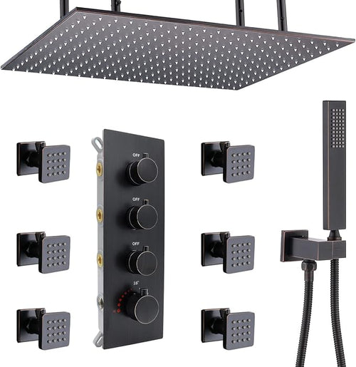 16x32 Inches Bathroom Shower System Ceiling Mount Thermostatic Luxury Rain by Backnets