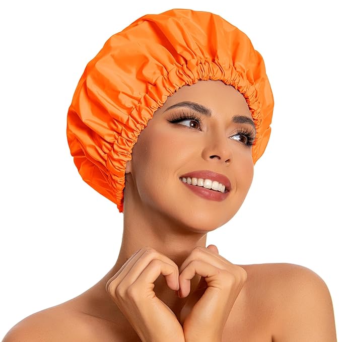Reusable Shower Cap for Women, Large Waterproof Shower Essentials Bonnet by Edoneery