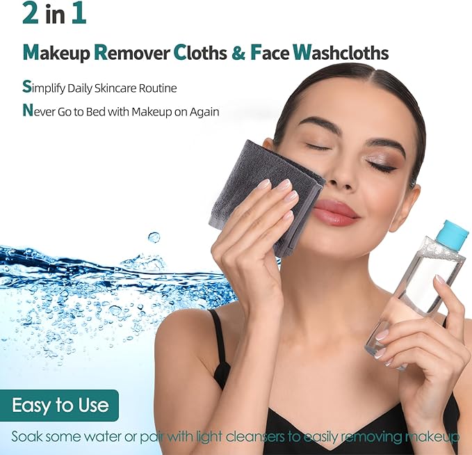 Wash Cloths 12 Pack, Reusable Makeup Eraser Towel, 13x13 inch Large Washcloths - Image 2