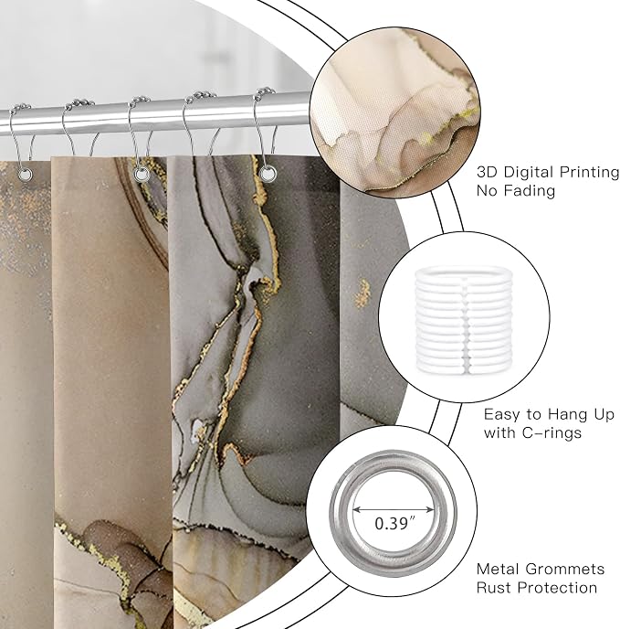 Extra Wide Marble Shower Curtain 108 x 72, Modern Luxury 108 inch Long Shower - Image 5
