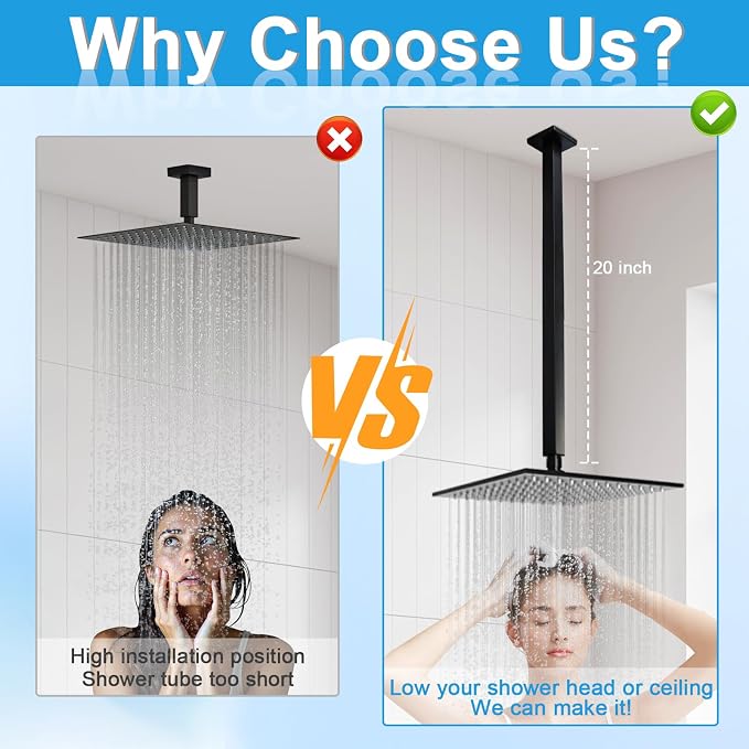 Ceiling Mount Shower Arm with Flange 20 Inches Square Straight Extender - Image 3