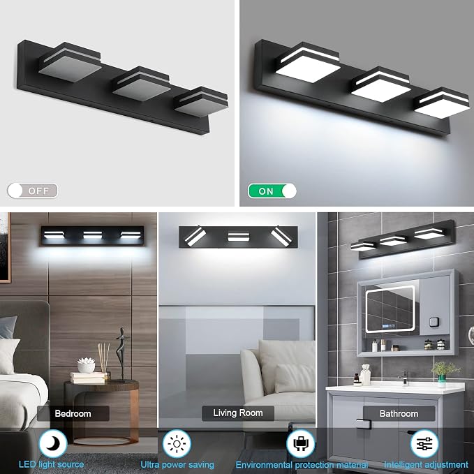 SineRise LED Modern Bathroom Vanity Light Fixtures, Matte Black Modern Acrylic - Image 4