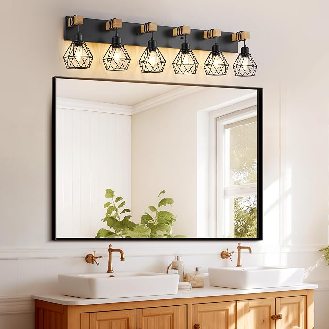 Farmhouse Vanity Light for Bathroom, 6-Light Wood Bathroom Vanity Light - Image 9