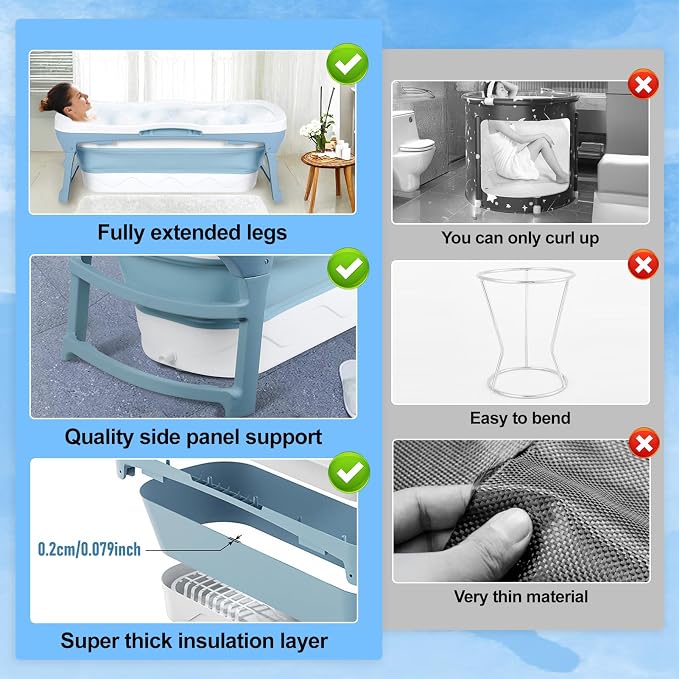 56" Portable Bathtub for Adult, No Installation, Foldable Tub for Shower - Image 6