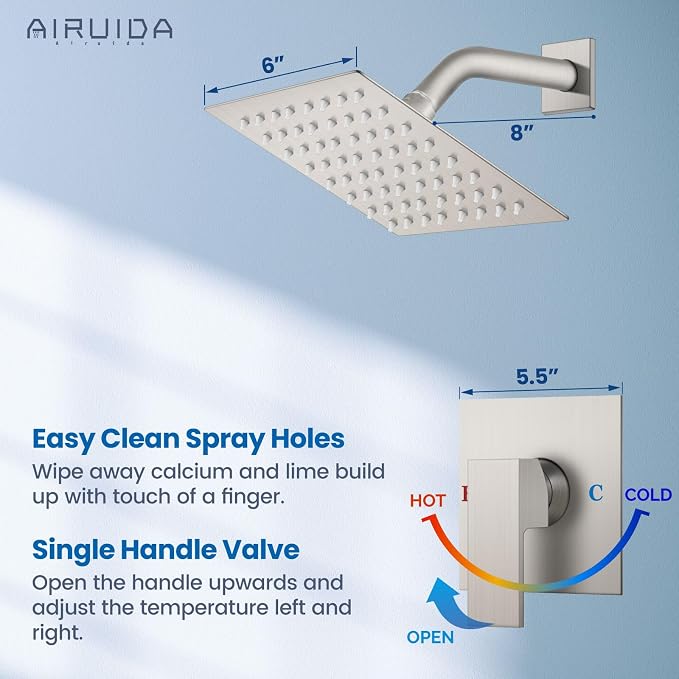 Airuida Shower Faucet Set Bathroom Rain Shower System SUS304 Stainless Steel - Image 3