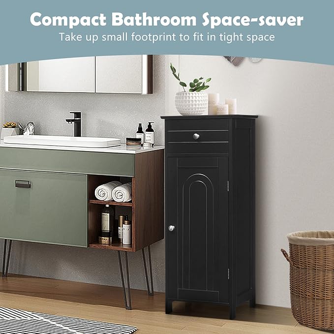 COSTWAY Bathroom Storage Cabinet, Single Door Floor Cabinet - Image 3