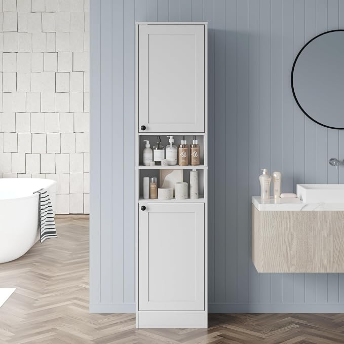 67" Tall Bathroom Cabinet with 2 Doors, Narrow Freestanding Floor Cabinet - Image 5