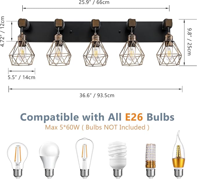 Black Gold Farmhouse Bathroom Light Fixtures, 5-Light Bathroom Lighting - Image 4