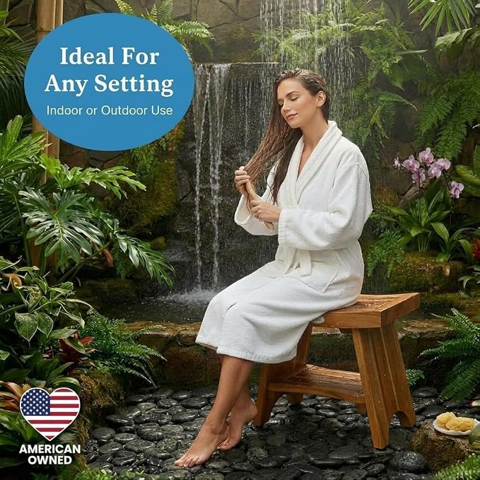 EcoDecors Teak Shower Bench 18", 300 lb Capacity – Waterproof Wood Bath Seat - Image 8