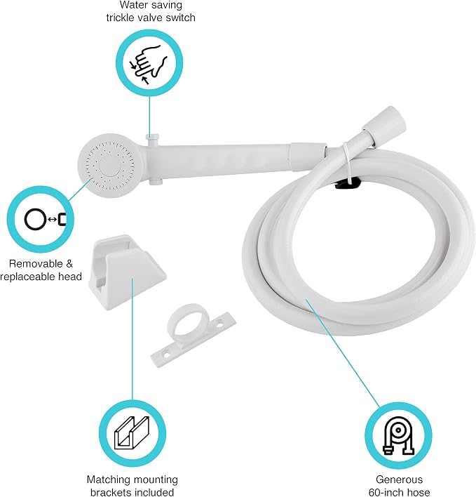 Dura Faucet DF-SA130-WT RV Economical Shower Head and 60 inch Hose Kit - Image 2