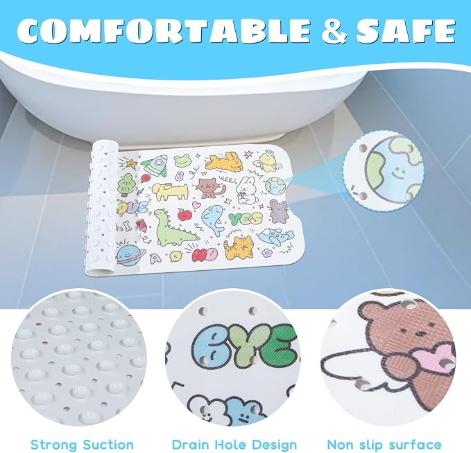 Baby Bath Mat for Tub Non Slip Kids Bathtub Mat Extra Long 40X16 Inch Toddler - Image 4