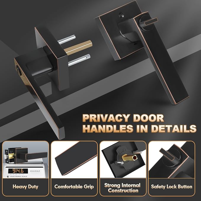 Privacy Door Levers, 1 Pack Oil Rubbed Bronze Door Handles Interior Heavy Duty - Image 7