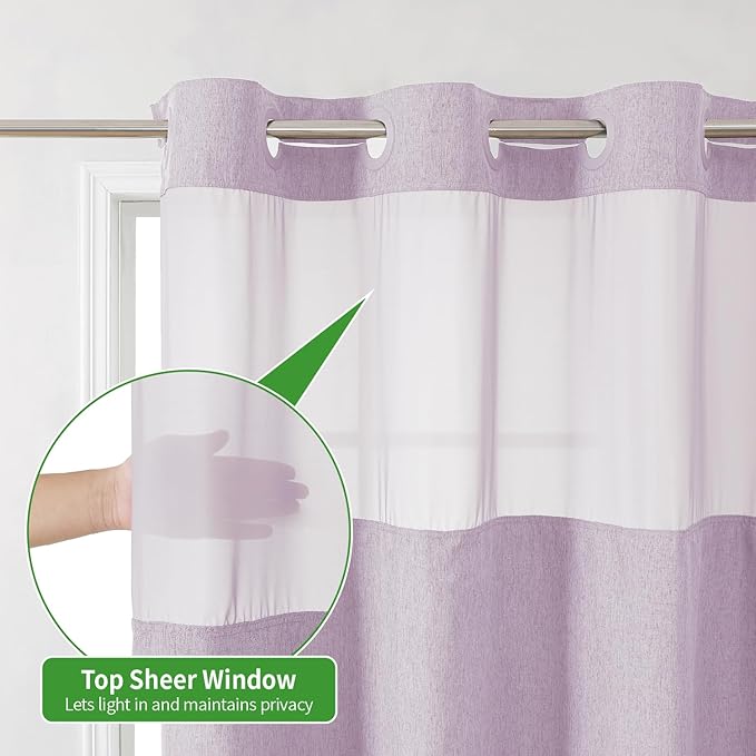 Long No Hooks Needed Linen Textured Shower Curtain - Image 6