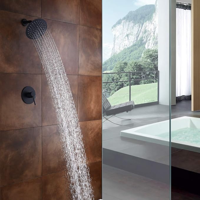 sumerain Matte Black Shower Faucet Set Pressure Balance Cartridge, 8 Inches - Image 3