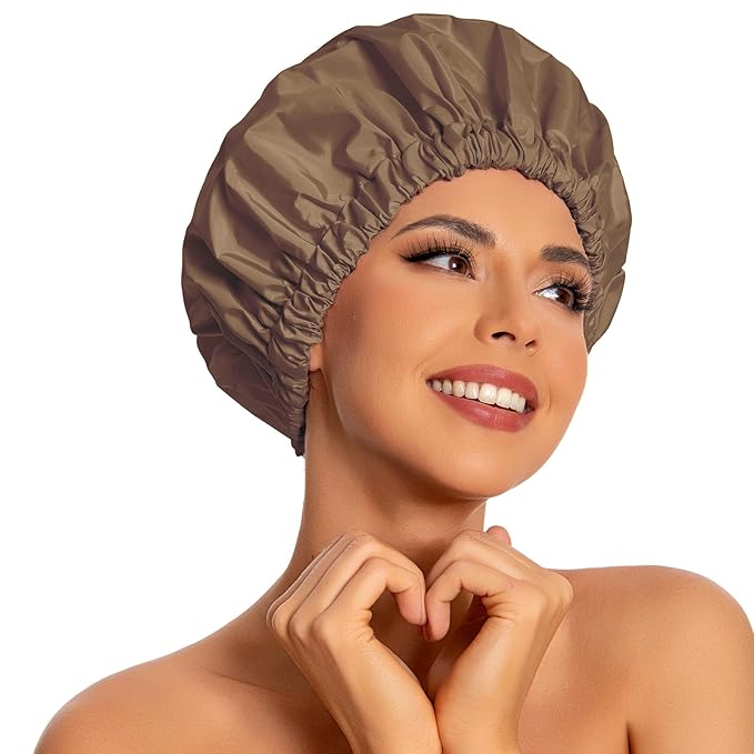 Reusable Shower Cap for Women, Large Waterproof Shower Bonnet Washable Elastic by Edoneery