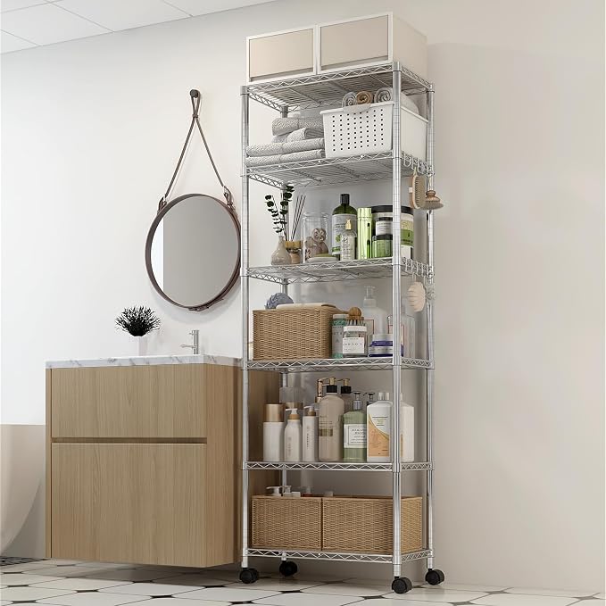 6 Tier Storage Racks Shelving, Heavy Steel Pantry Shelves, Adjustable Wire - Image 2