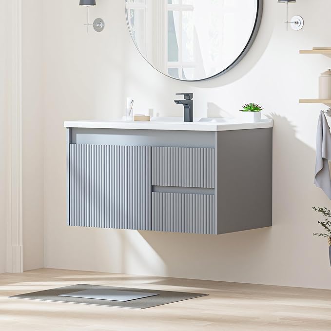 Floating Bathroom Vanity with Sink, 32 Inch Wall Mounted Bathroom Vanity with 2 by SmhxoFurniture