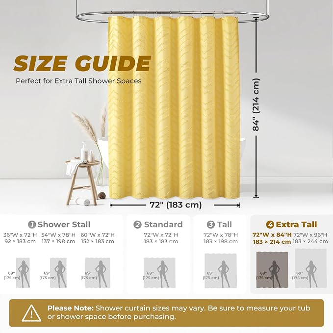 84inches Extra Long Yellow Shower Curtain Boho Farmhouse Shower Curtain 72 x 84 - Image 2