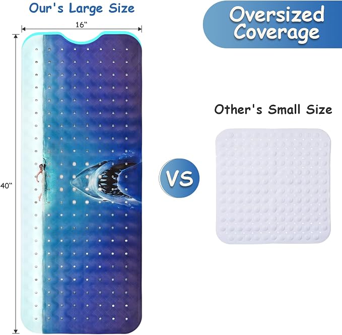 Bathtub Mat Non Slip, Shark Extra Long Bath tub Mat Shower Floor Mat - Image 2