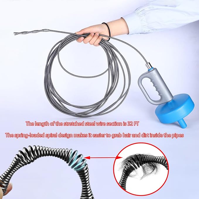 Drain Clog Remover＆Drain Auger 32 FT＆Drain Snake Hair Remover, Toilet Plumbing - Image 2