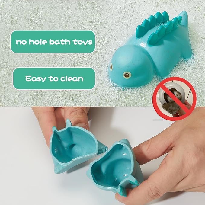 Bath Toys, Dinosaur 9 Pack | Sealed, No Hole & Mold Free Bath Toys Design | Soft - Image 4