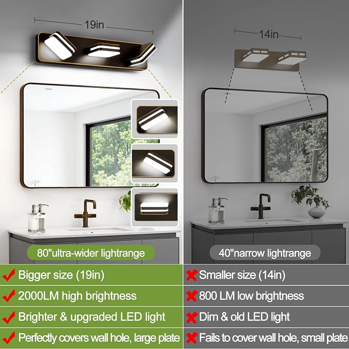 360° Rotate LED Dimmable Bathroom Vanity Light Fixtures, 1300LM Acrylic Brown - Image 2