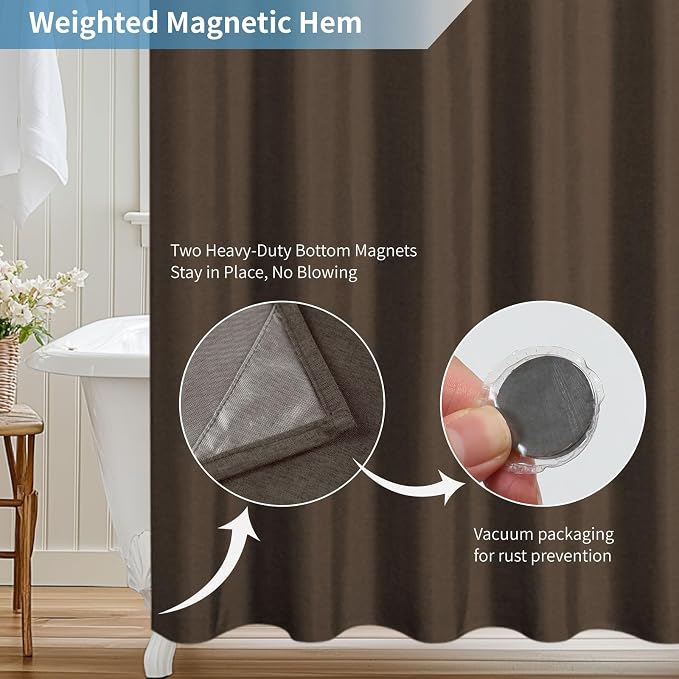 2-in-1 Waterproof Fabric Shower Curtain or Liner, Linen Textured, Breathable - Image 7