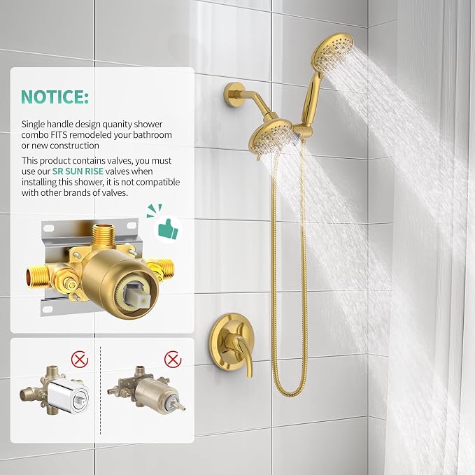 SR SUN RISE High Pressure 3-Way Rainfall Shower Faucet, 3 in 1 Shower Head and - Image 2