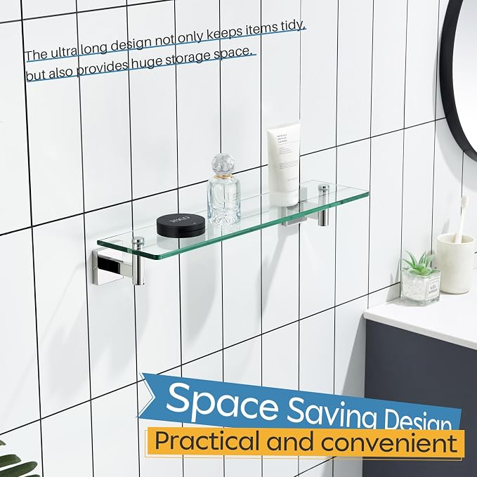 KOKOSIRI Bathroom Shelves Wall Mounted Floating Glass Shelf Polished Stainless - Image 6