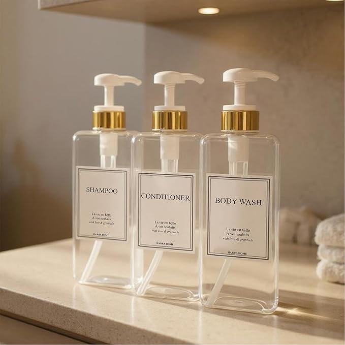 Modern Gold Design Shampoo and Conditioner Dispenser, Large 27oz Shower Soap - Image 9