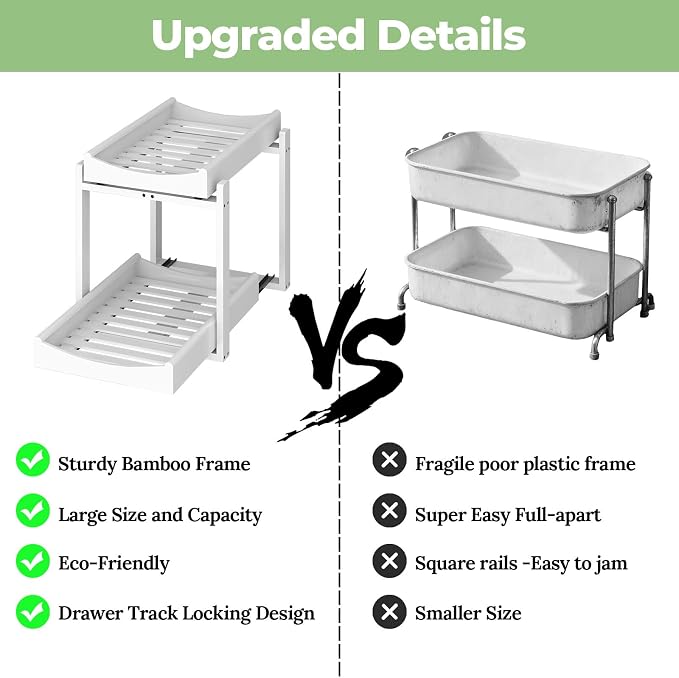 Bamboo Under Sink Organizer and Storage, 2 Pack Pull Out Cabinet Organization - Image 6