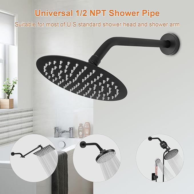 HarJue Shower Arm with Flange and Teflon Tape, Wall Mounted Shower Pipe 304 - Image 4