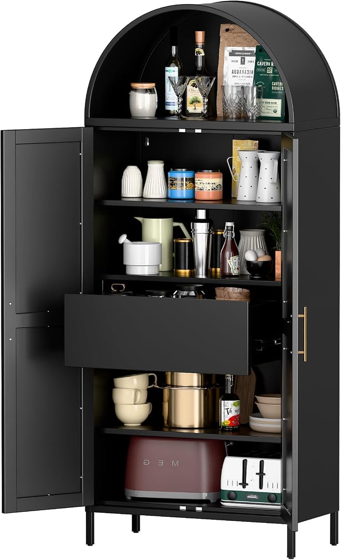 73'' Tall Metal Arched Cabinet, Modern Black Arch Bookshelf Display Cabinet - Image 8