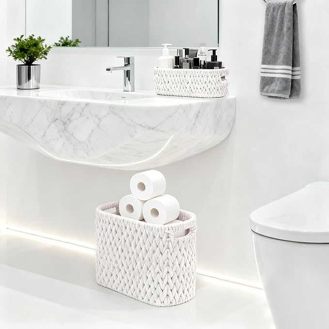 Boho Toilet Paper Storage Baskets, Cotton Rope Woven Bathroom Basket Set of 2 - Image 5