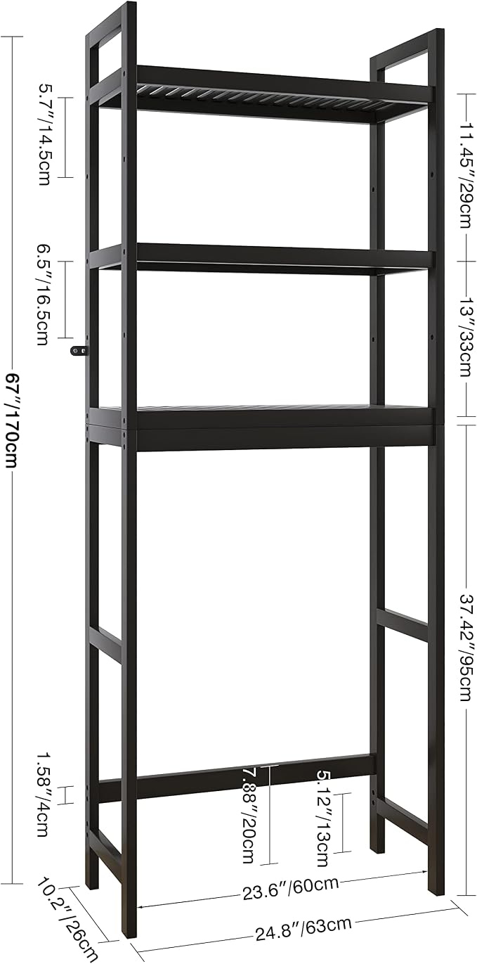 SMIBUY Bathroom Storage Shelf, Bamboo Over-The-Toilet Organizer Rack, - Image 3
