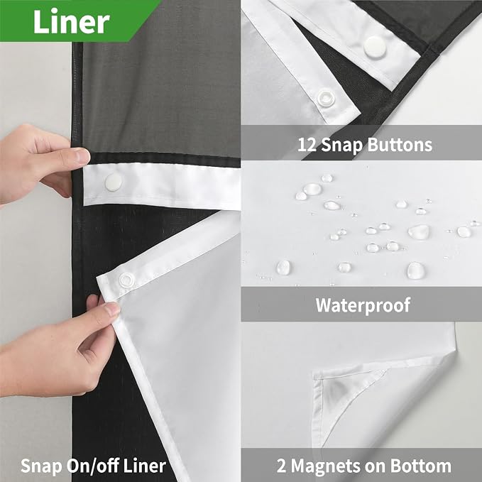 Long No Hooks Needed Linen Textured Shower Curtain - Image 5