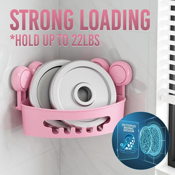 TAILI Suction Corner Shower Caddy, Bathroom Shelf Storage Basket Wall Mounted - Image 3