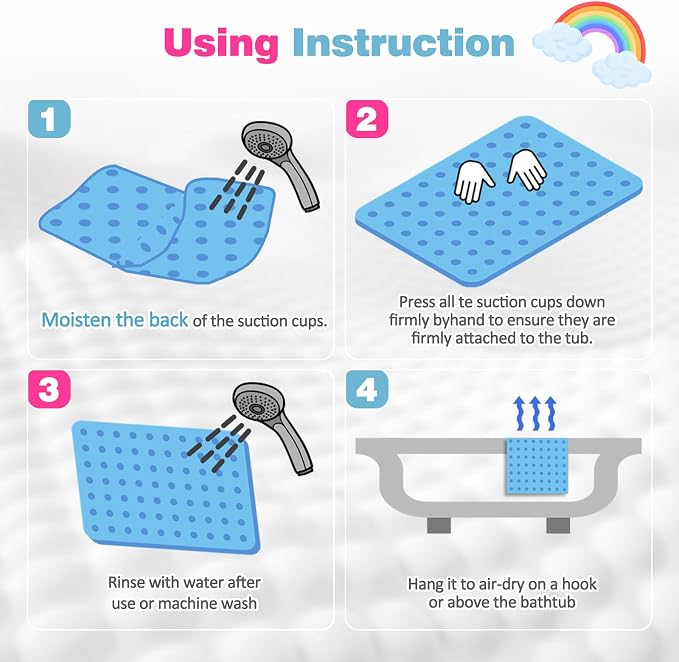 Push Pop Bubble Bath Mat for Kids, Rainbow Large Non-Slip Silicone Tub Mat - Image 7