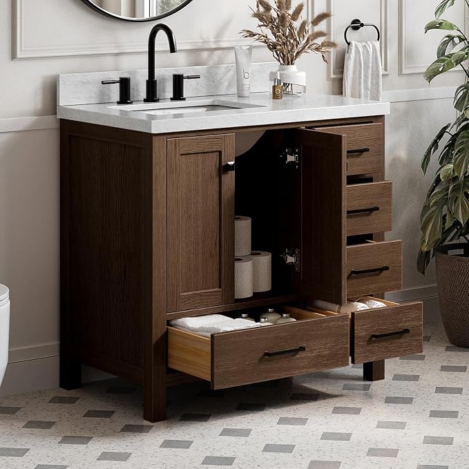 ARIEL Cambridge 37 Inch Single Rectangular Sink Bathroom Vanity - Image 2