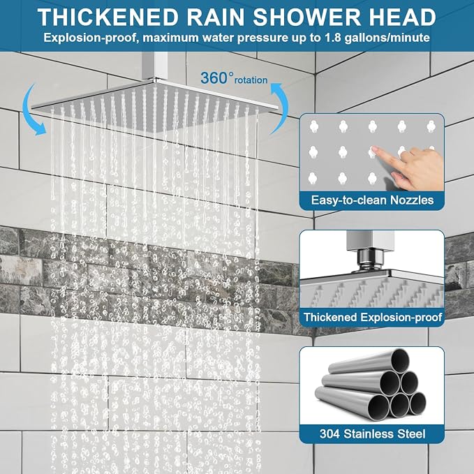 Shower Faucet Set Polished Chrome Shower System, Ceiling Mount 10 Inch Shower - Image 4