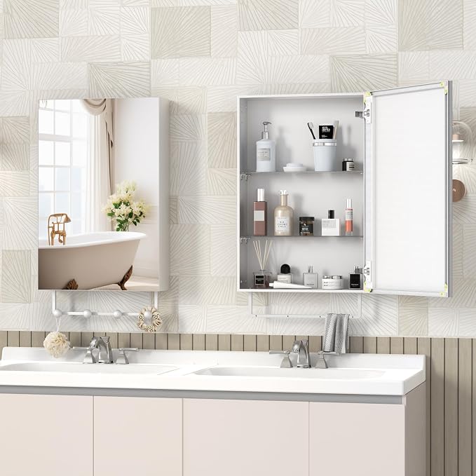 ANYHI 24"x16" Silver Bathroom Mirror Medicine Cabinet, Single Door Bathroom - Image 6