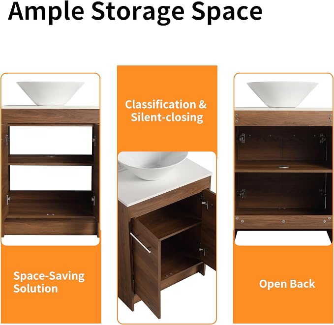48 Inch Bathroom Vanity with Sink, Modern Brown Bathroom Vanity with Side - Image 6