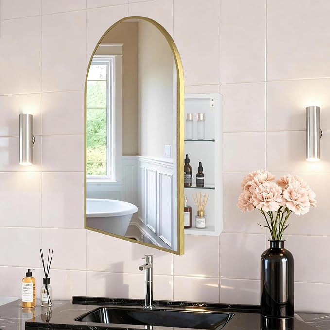 FKWin Gold Medicine Cabinet Mirror, Surface Mount Bathroom Storage Cabinet by FKWinCreateCozyandHealthy